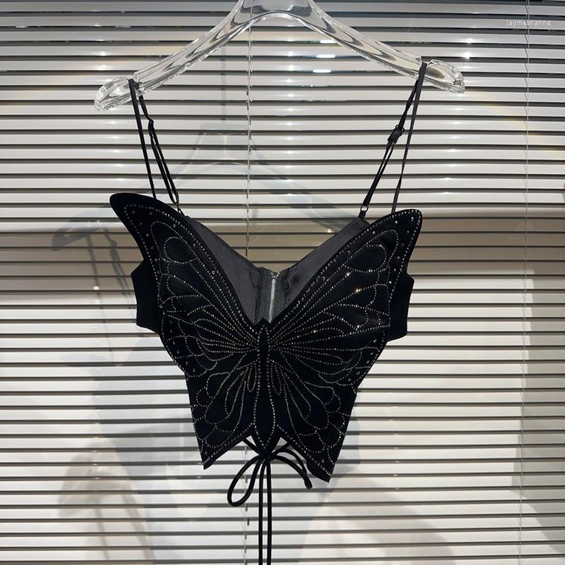 

Women' Tanks PREPOMP 2023 Summer Collection Sleeveless Rhinestone Big Bow Lace-up Bandage Black Sexy Slim Camisole Women Tank Top 691