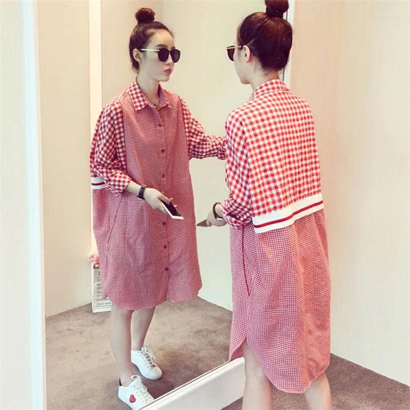 

Women's Blouses Plaid Loose Shirt 2023 Spring Autumn Women's Mid-length Female Vintage Casual Top Student Dress 4XL, Black