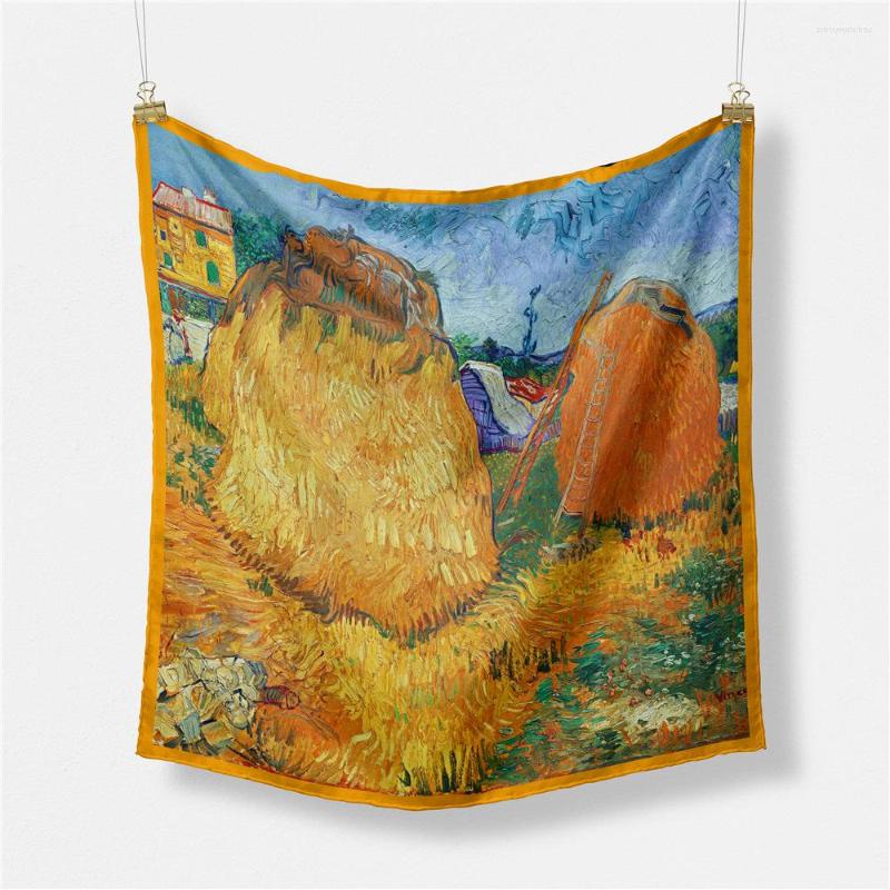 

Scarves 53CM Small Square Scarf Gold Haystack Printed Twill Satin Ladies Neck Women's Bandana Hijab Bag Neckerchief