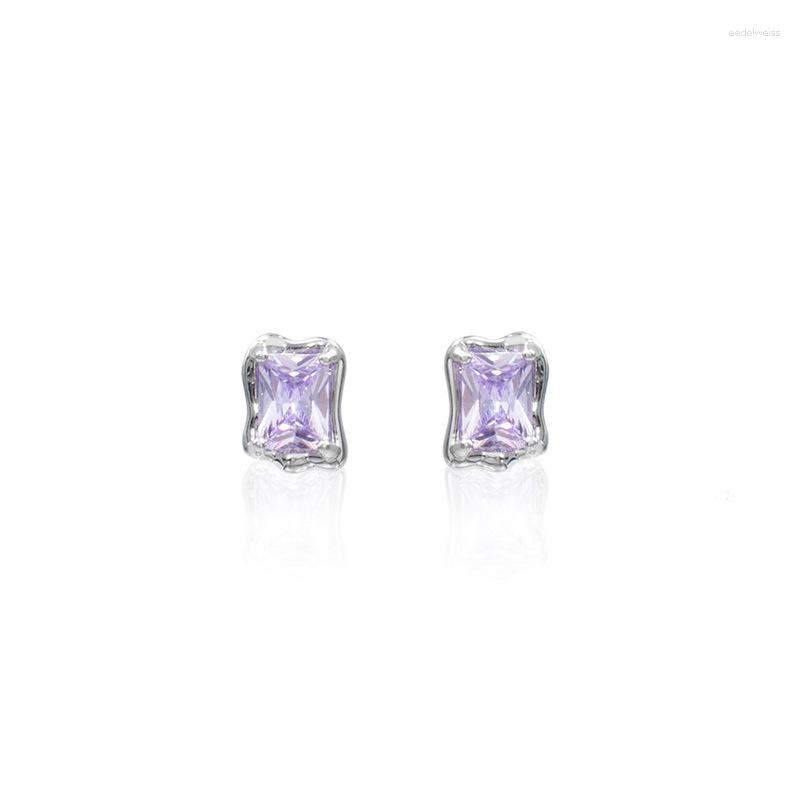 

Stud Earrings Shiny Zircon Dream Light Purple Square Earring Round Crystal Fake Piercing For Women Wedding Jewelry Christmas Gift