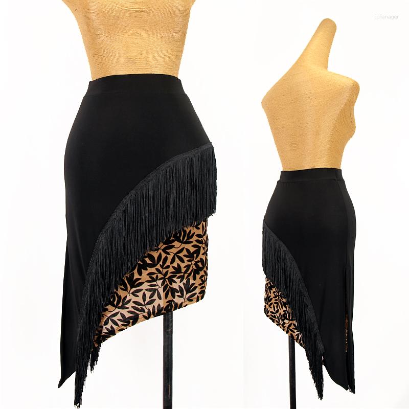 

Stage Wear Fringe Tassel Irregular Latin Dance Dress Women Skirt Ballroom Tango Chacha Belly Dancing Performamnce, Black