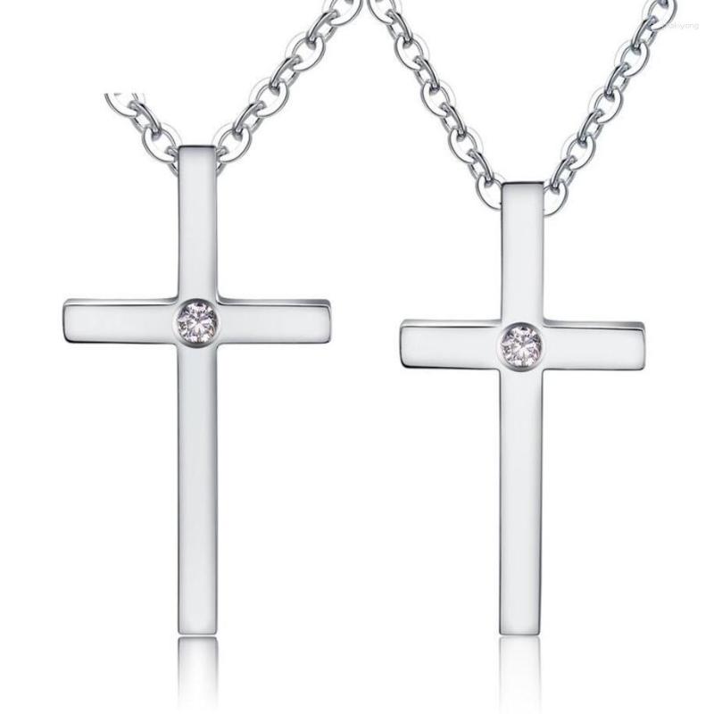 

Pendant Necklaces Glossy Cross Zircon Couple Necklace Trendy Simple Stainless Steel GX1160