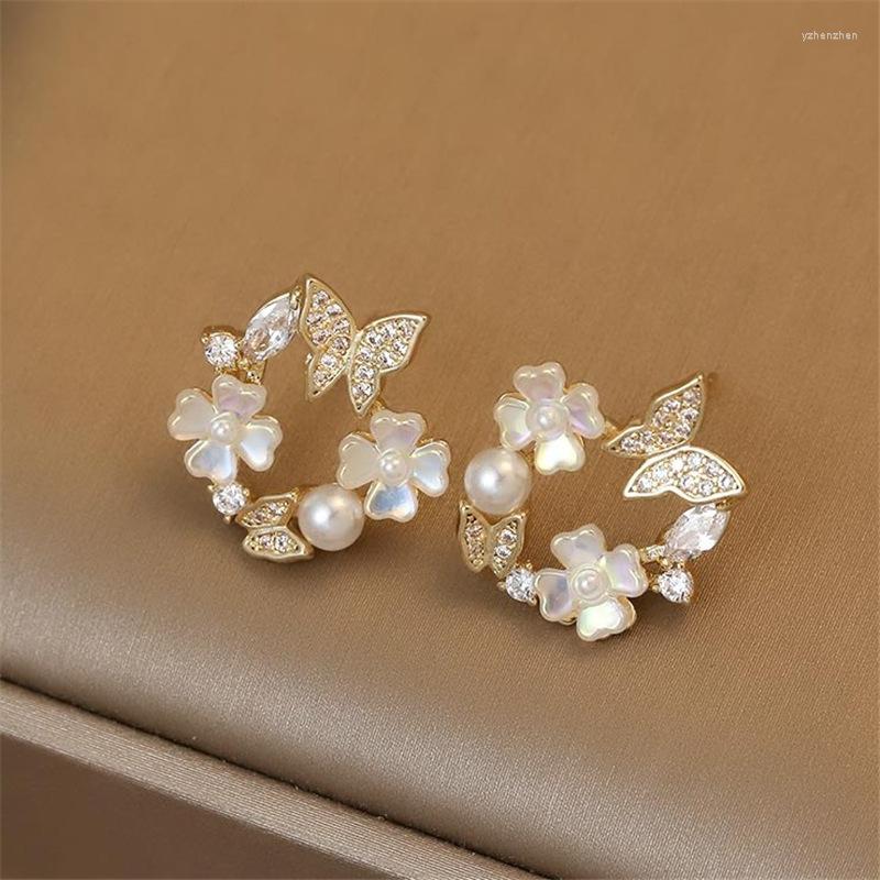 

Stud Earrings Needle Korea Pearl Flower Tide Super Fairy Butterfly Exquisite Girl Cold Wind Earring