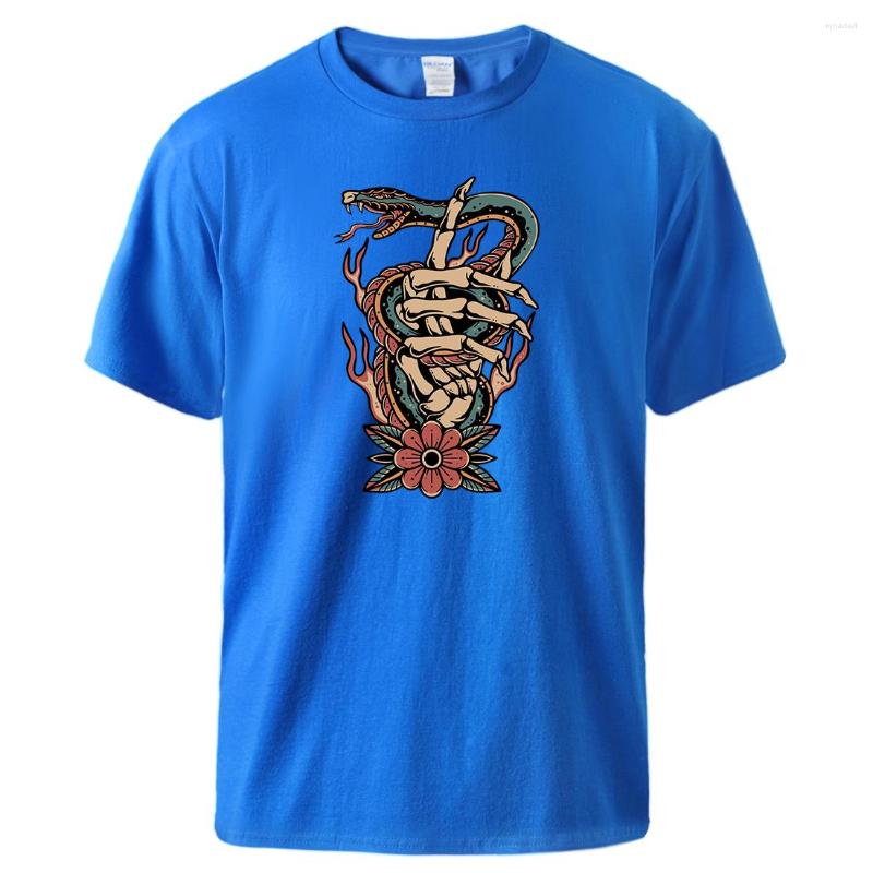 

Men' T Shirts Poisonous Snake Winding Around The FingertipsT-Shirt Man Soft Cotton Tee O-Neck Casual Tops Vintage Cool Short Sleeved, Blue