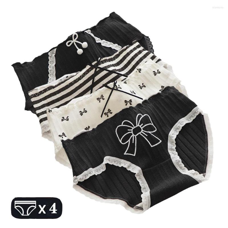 

Women's Panties 4Pcs Women's Underwear Cotton Panty Sexy Female Underpants Black White Girls Intimates Women Lingerie M-2XL, Any color-4pcs