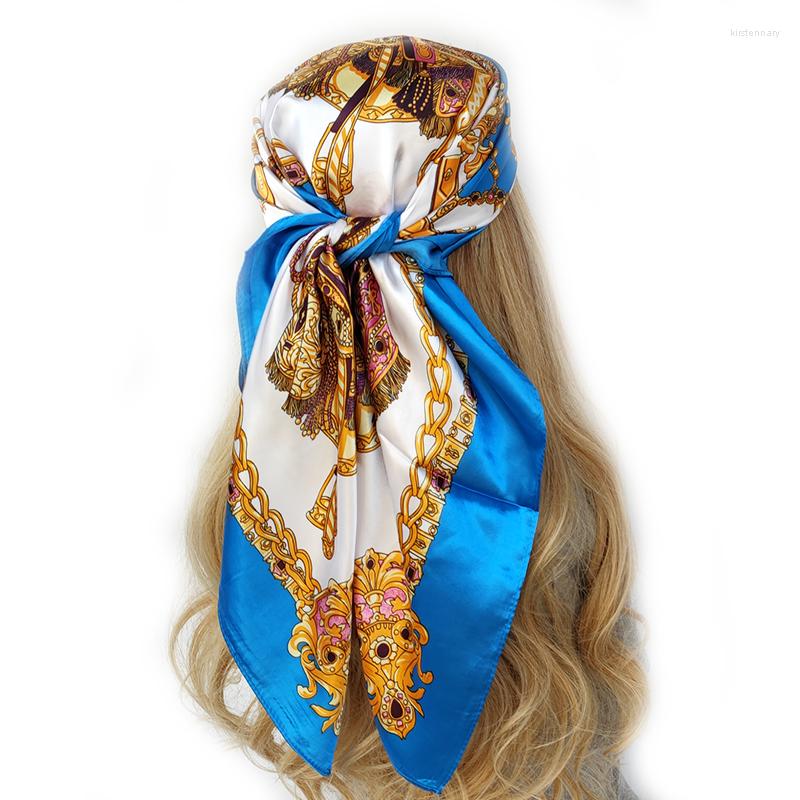 

Scarves Head Scarf Women Square 90 90cm Silk Foulard Satin Bandana Cheveux Soft Neckerchief Hijab Hair For Ladies