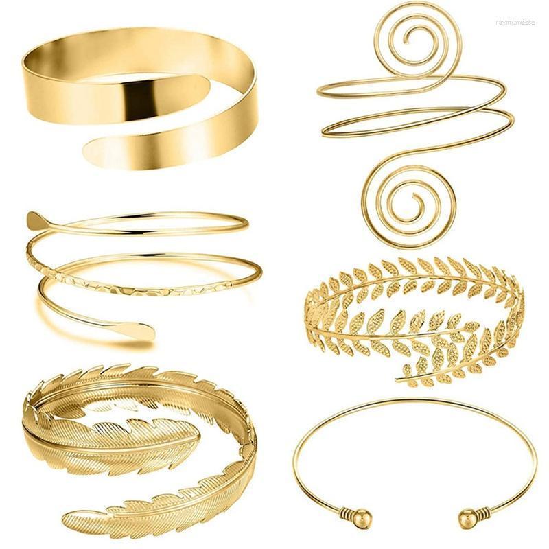 

Bangle 6 Pieces/Set Arm Bracelet For Women Girls Gold Color Mental Open Upper Simple Adjustable Armlet Armband Set Raym22