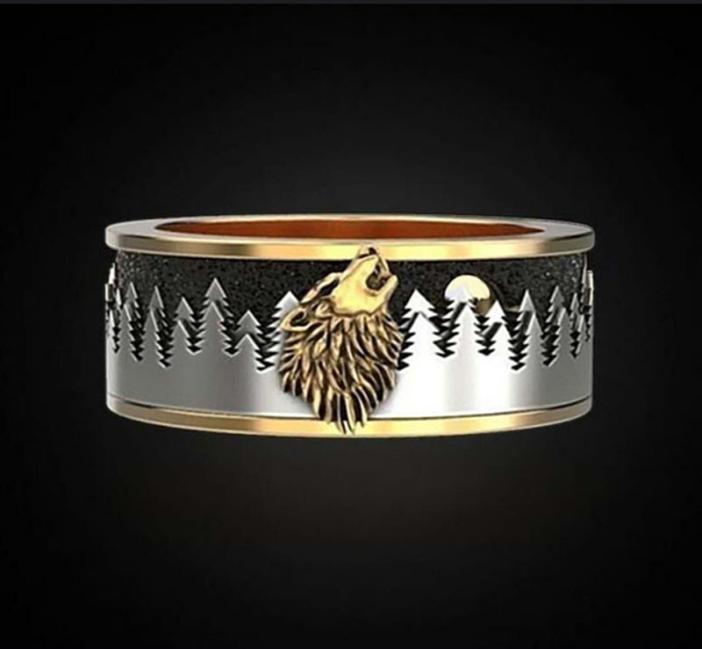 

Dark Forest Wolf Howling Carved Pattern Ring Gold Color Punk Viking Men039s Carbonized Ring Jewelry Party Anniversary Gift4417018