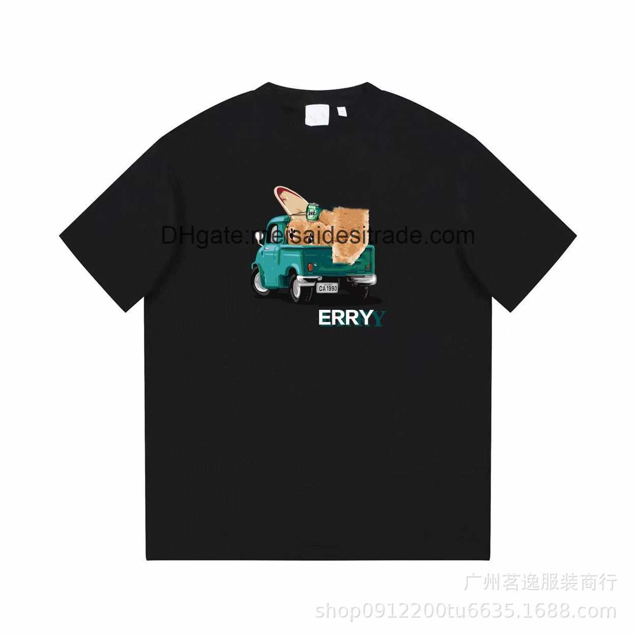 

AAAAA Designer Luxury T-shirt Bur Brand The correct version BU family teddy bear printed short sleeved T-shirt high street casual versatile couple trendy insets, White