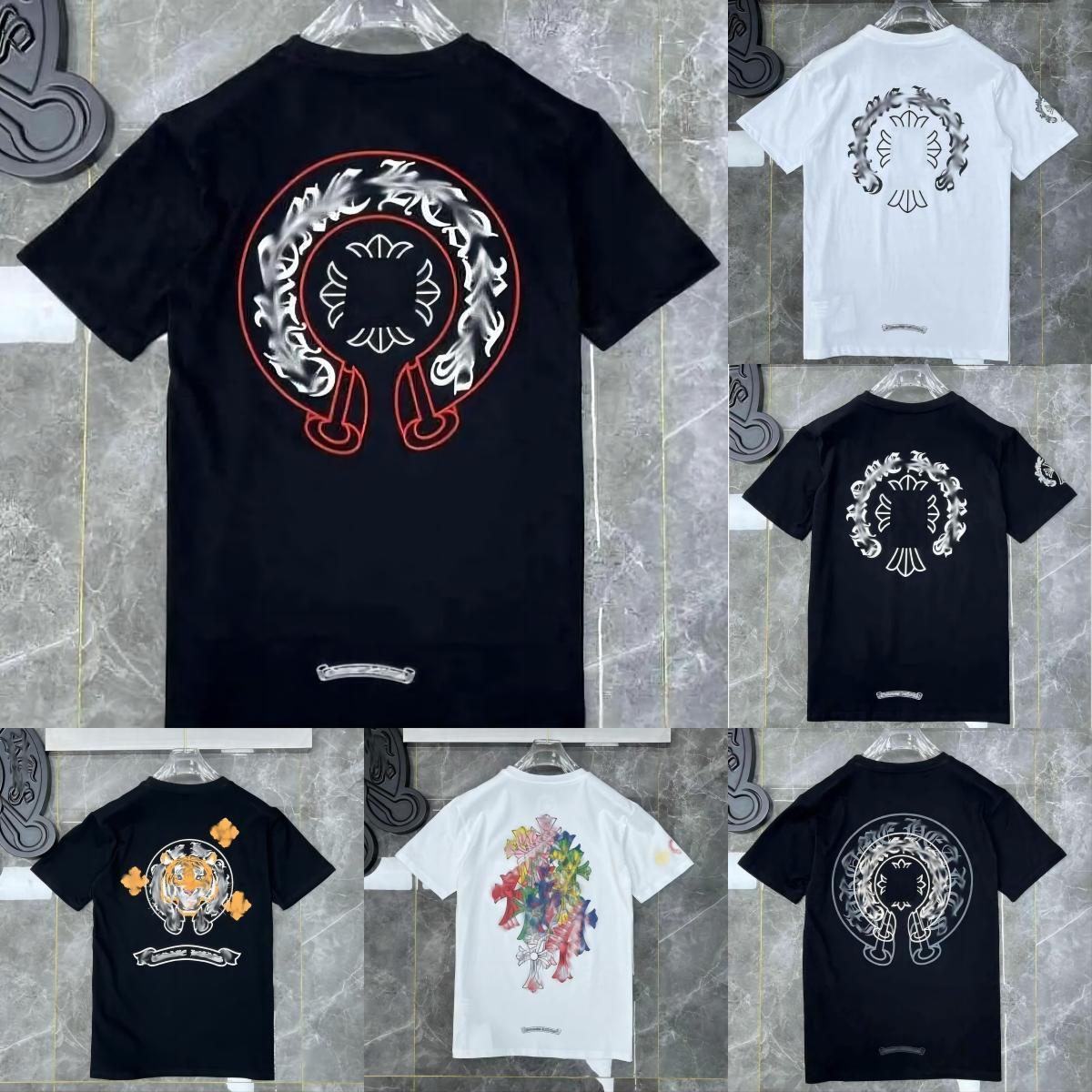 

23summer New Men's Women's Big Brand t shirts High Quality Cotton T-shirts Trendy Loose Round Neck Printed Short Sleeve T-shirts Same Style Chromees hearts shirts, Ivory