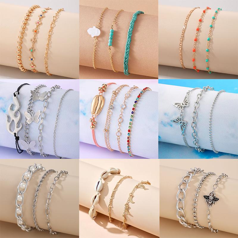 

Charm Bracelets Bohemia Colorful Crystal Beads Butterfly Bracelet Set For Women Trendy Pearl Shell Metal Alloy Bangle Girl Jewelry