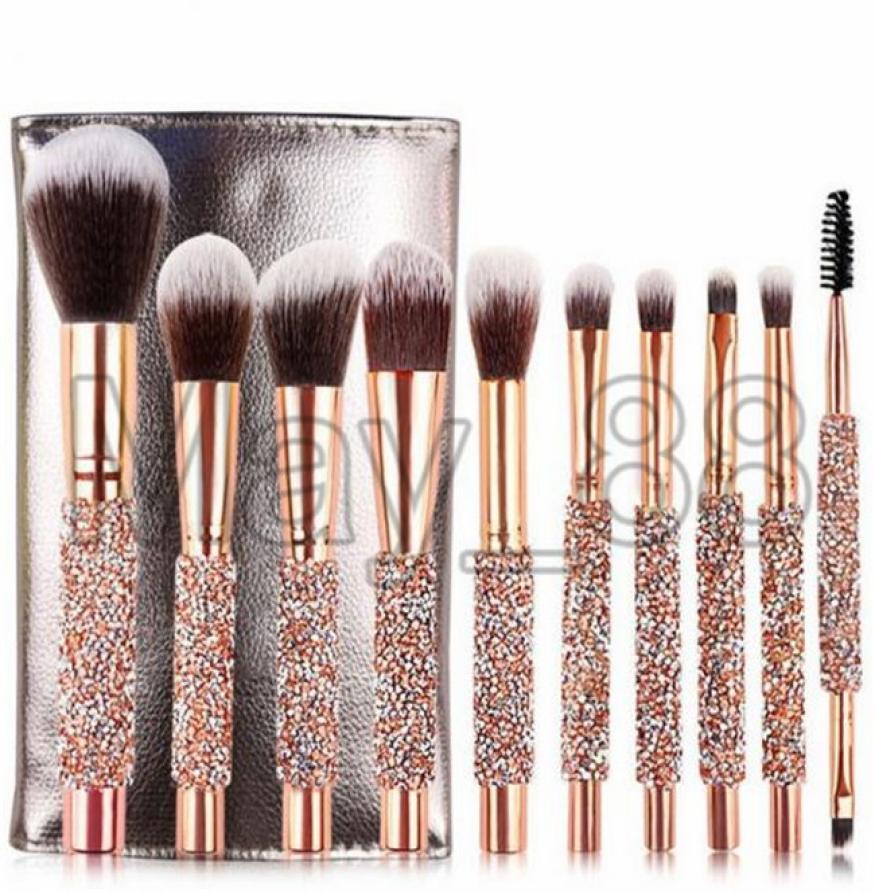 

Makeup Brushes 10pcs wooden handle diamond inlaid Cosmetic Brush Set Diamond wrapped crystal set brush beauty tool3339456