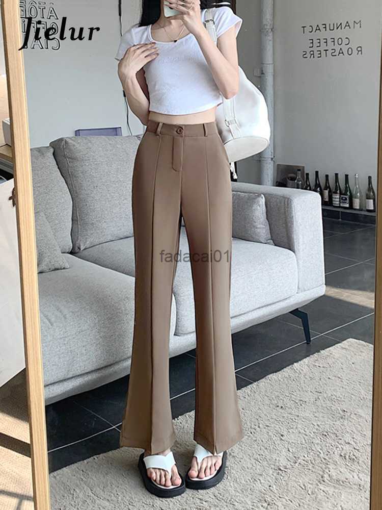 

Straight Suit Trousers for Women Split High Waist Black Khaki Pants Summer Casual OL Flare Pants Female S4XL Size L230621