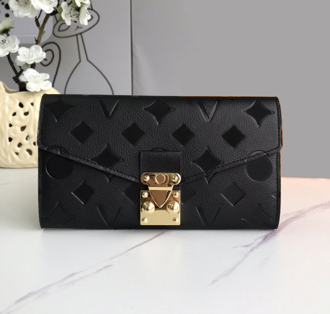 

Designer women wallets luxury Pochette coin purses long card holders high-quality embossed flowers letters Empreinte ladies fashion clutch bags with original box, Embossed monogrames-black