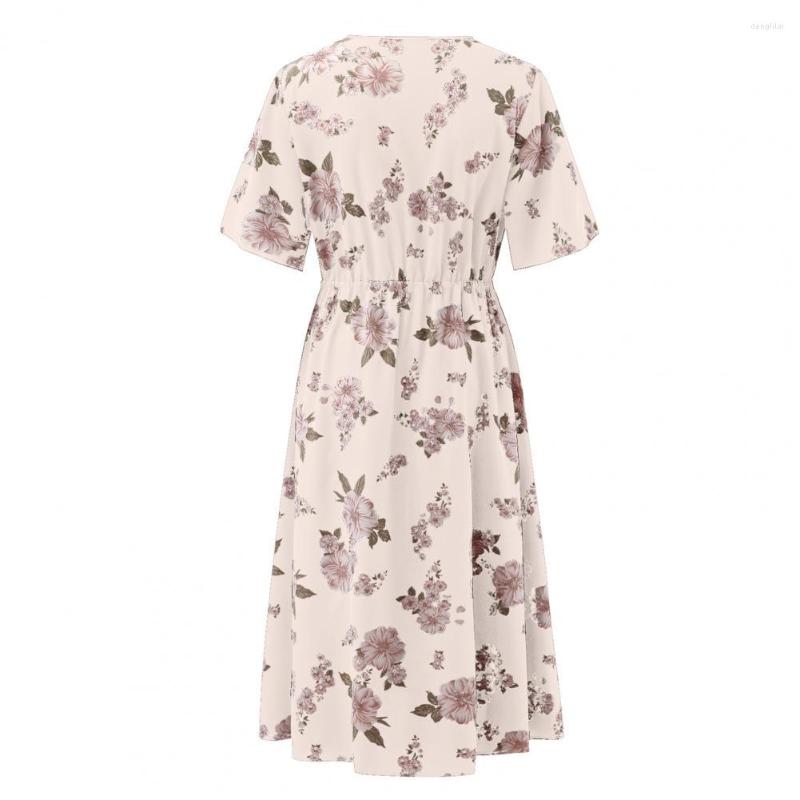 

Plus Size Dresses Chic Lady Dress Loose Dress-up V Neck Tight Waist, Pink