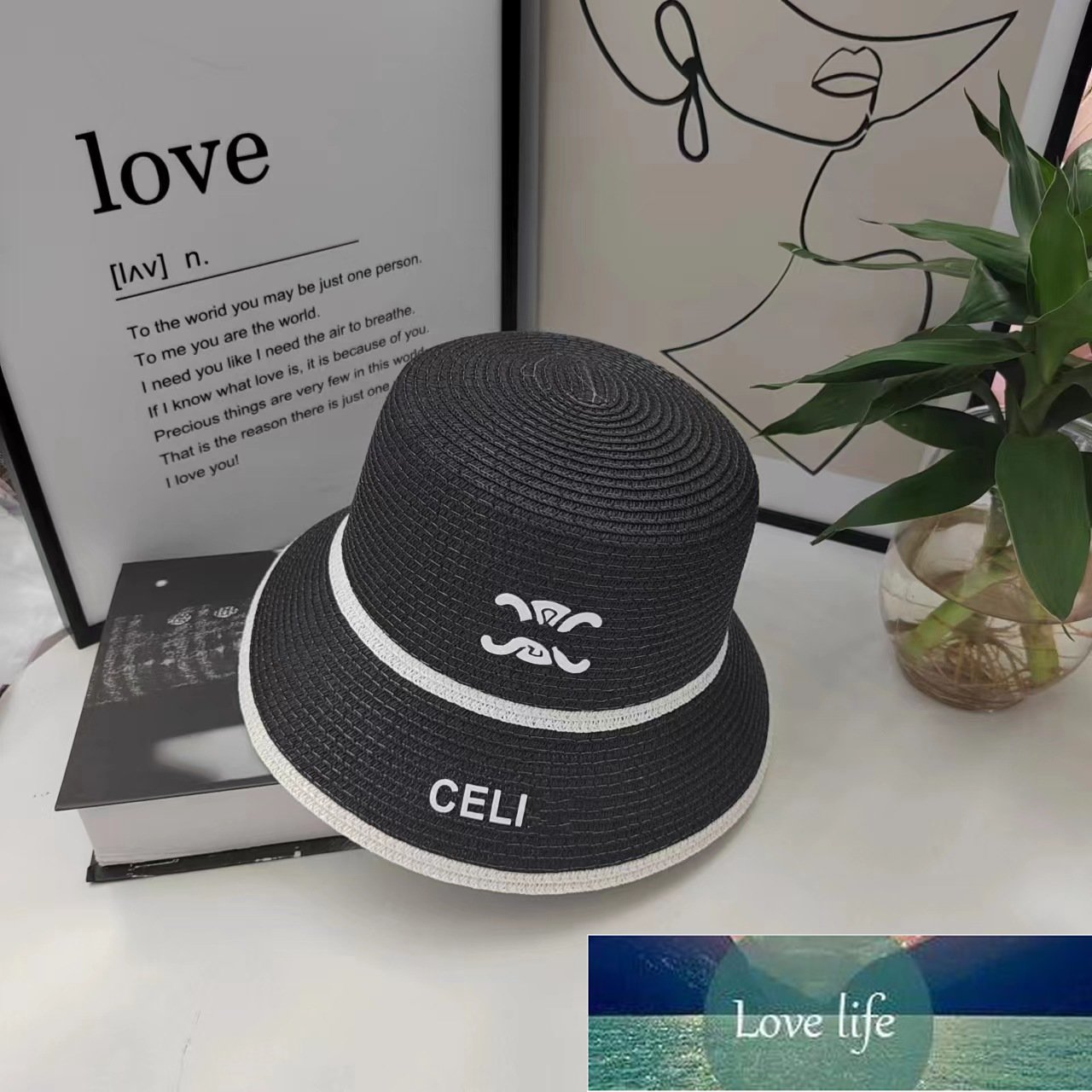 

Wholesale Contrast Color Letter Mark Straw Hat Summer Outdoor Sun Hat Face Small Elegant Bucket Bucket Hats Women