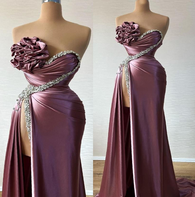 

2023 Aso Ebi Beaded Crystals Mermaid Prom Dress Satin Sexy Evening Formal Party Second Reception Birthday Bridesmaid Engagement Gowns Dresses Robe De Soiree ZJ434, Brown