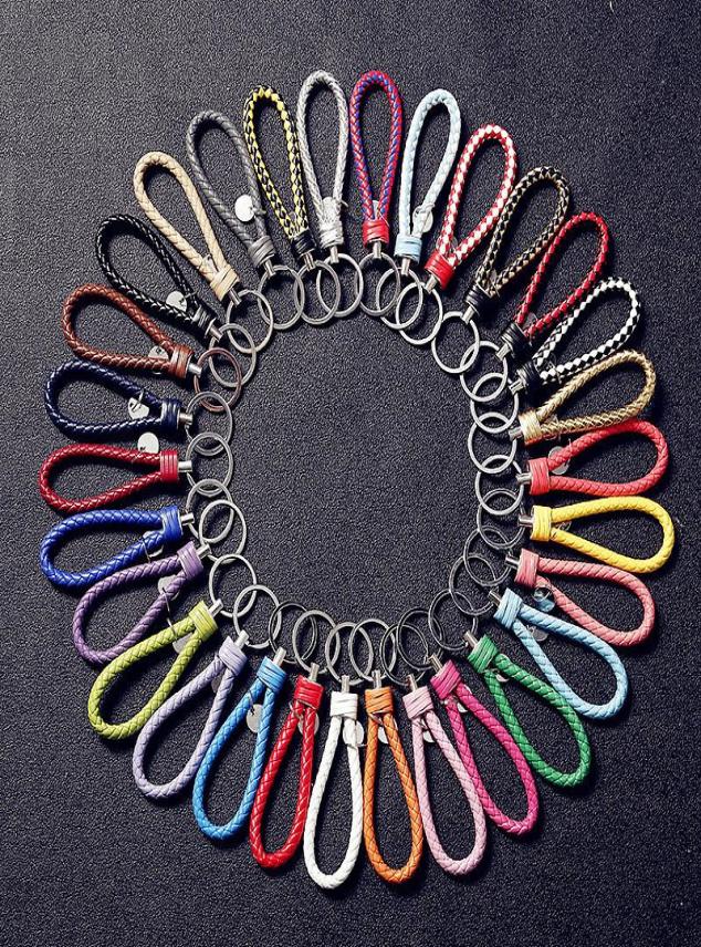 

30 color Leather Braided Woven Keychain Rope Rings Fit DIY Circle Pendant Key Chains Holder Car Keyrings Jewelry accessories in Bu3479993