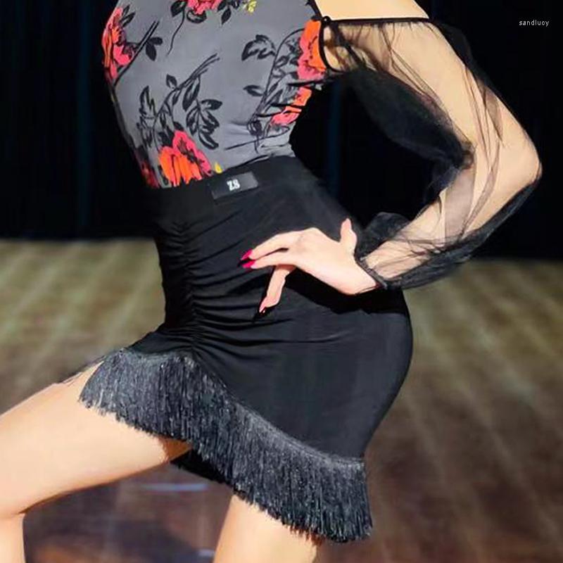 

Stage Wear Latin Dance Costume Female Adult Tassel Hip Scarf Sexy Black Fringed Practice Women Samba Rumba Skirt