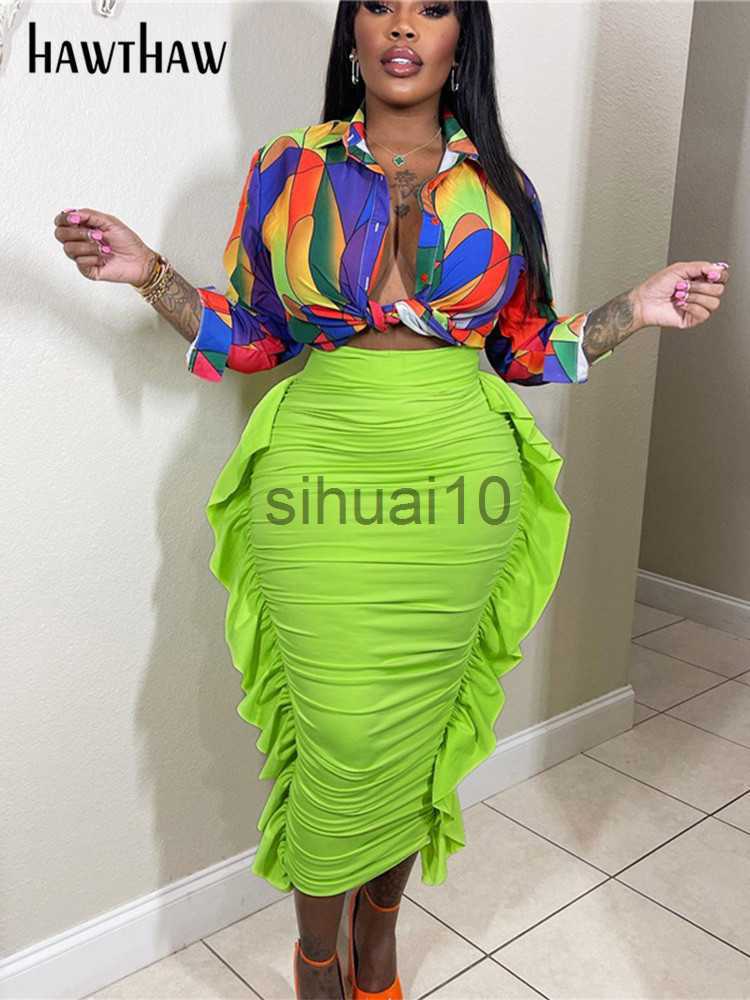 

Skirts Hawthaw Women Fashion Streetwear High Waisted Pleated Green Pencil Midi Skirt 2023 Summer Clothes Wholesale Items For Business J230621