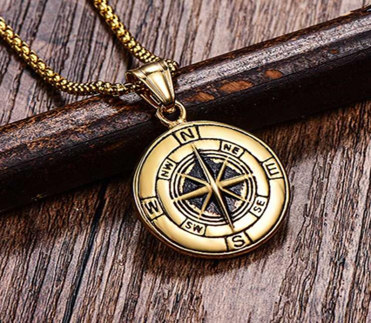 

Stainless Steel Classic Antique Compass Necklace Men StarLetter Necklace Silvergold Color Round Jewelry Fashion Necklaces 20201871695