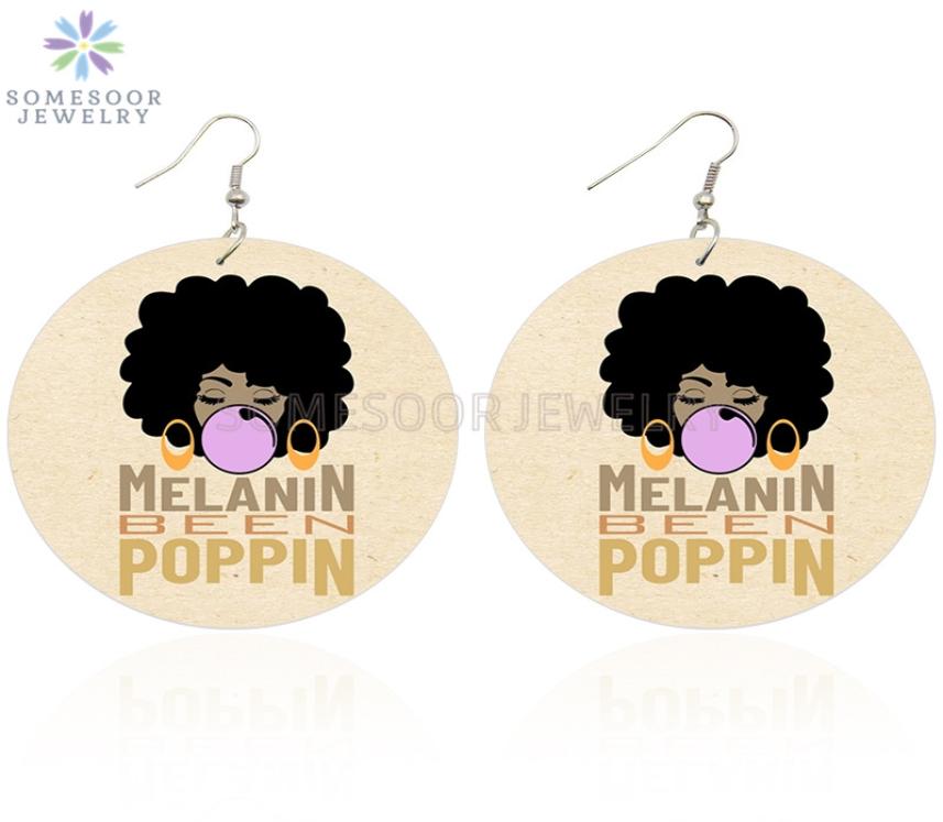 

SOMESOOR Melanin Been Poppin African Wood Drop Earrings Bubble Gum Girl Afro Natural Hair Design Dangle Jewelry For Women Gifts4285503