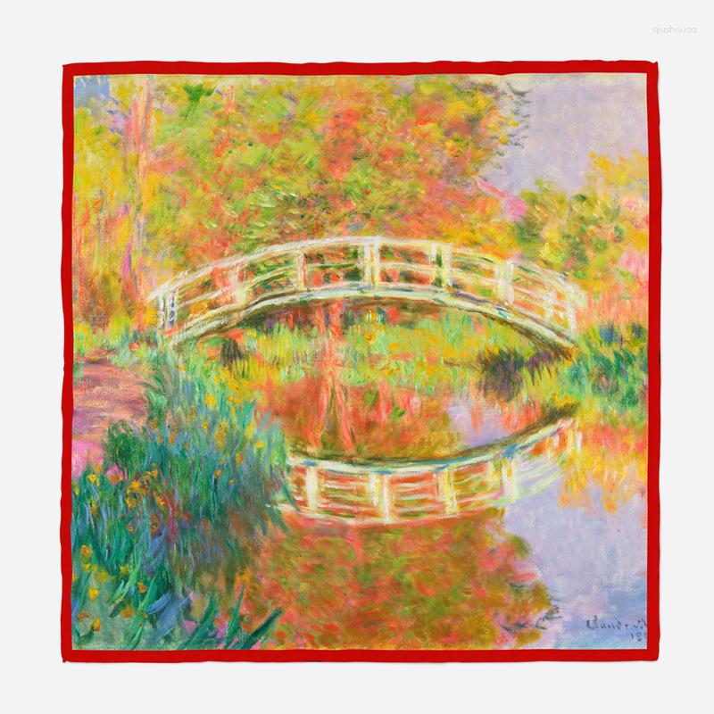 

Scarves 53cm Twill Silk Scarf Woman Bridge Painting Square Wraps Bandana Small Hijab Foulards Tie Headband Neckerchief
