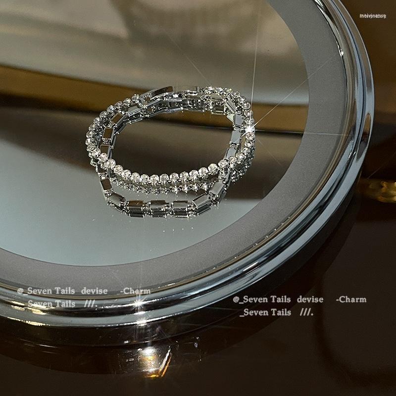 

Link Bracelets Women's Luxury Cubic Zirconia Trendy Hand Chain Korean Style Bracelet Exquisite Bangles Jewelry Delicate Double Chains