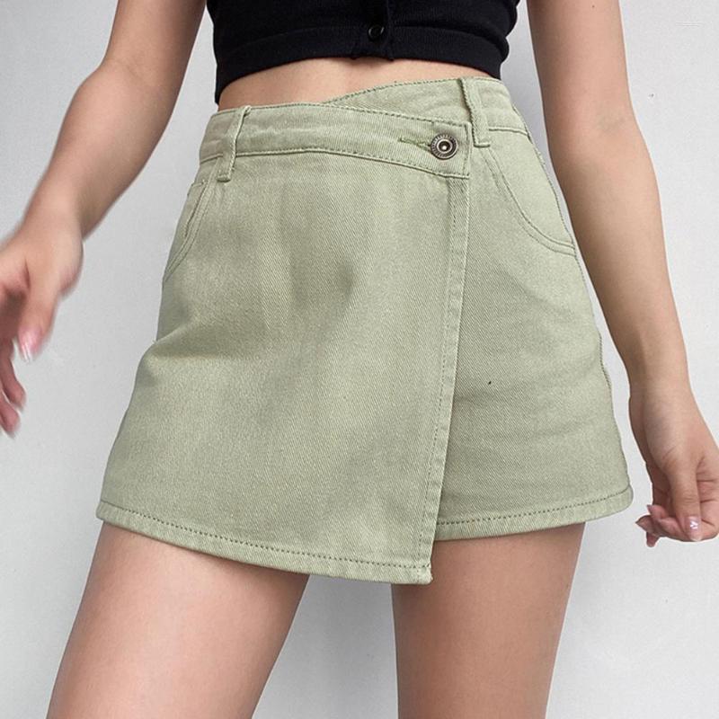 

Women's Shorts Vintage Summer Denim Skirt A-line High Waist Tummy Control Slim Fit Asymmetrical Streetwear For Women, Blue