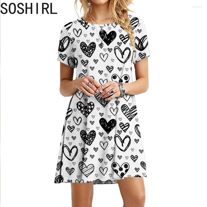 

Casual Dresses Skater Dress Colors Love Hearts Pattern Printed Vintage Short Sleeve Hipster Fashion Holiday Summer Women Clothing, Sd3