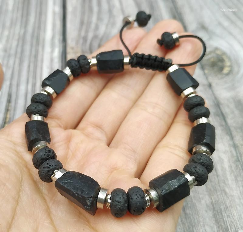 

Strand YA4072 Natural Black Tourmaline Stone Lava Beads Bracelet Adjustable