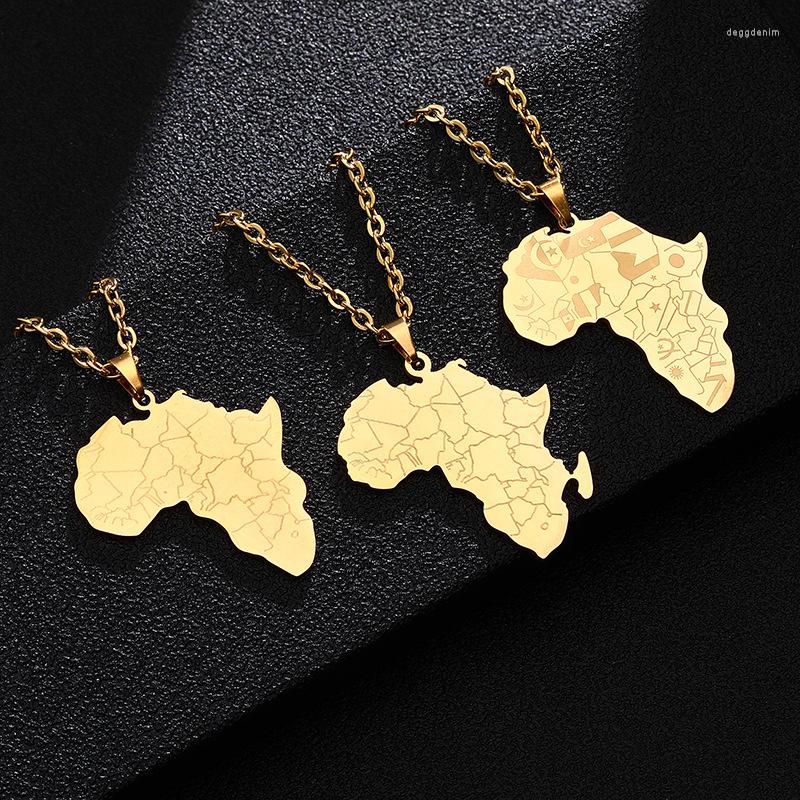 

Pendant Necklaces European American Hip-hop Stainless Steel Chain Silver /Gold Color Plated African Map Necklace For Women