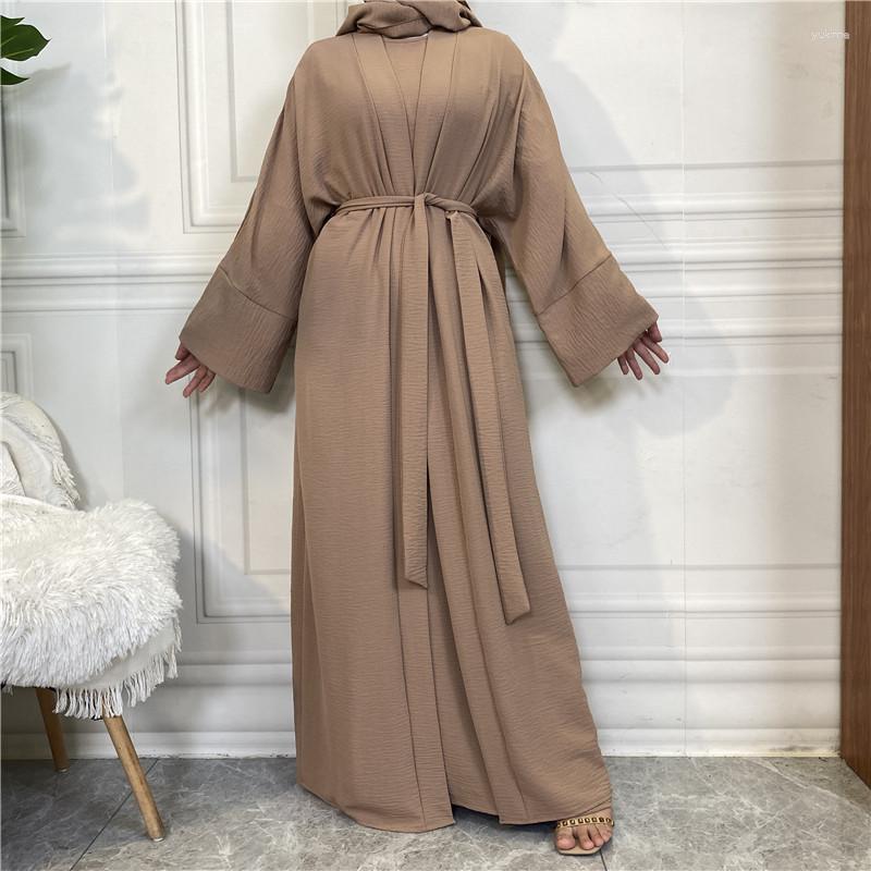 

Ethnic Clothing Eid Dubai Abaya Turkey Fashion Muslim Sets Islam Women's Two Pieces Set Open And Inner Dress Female Kaftan