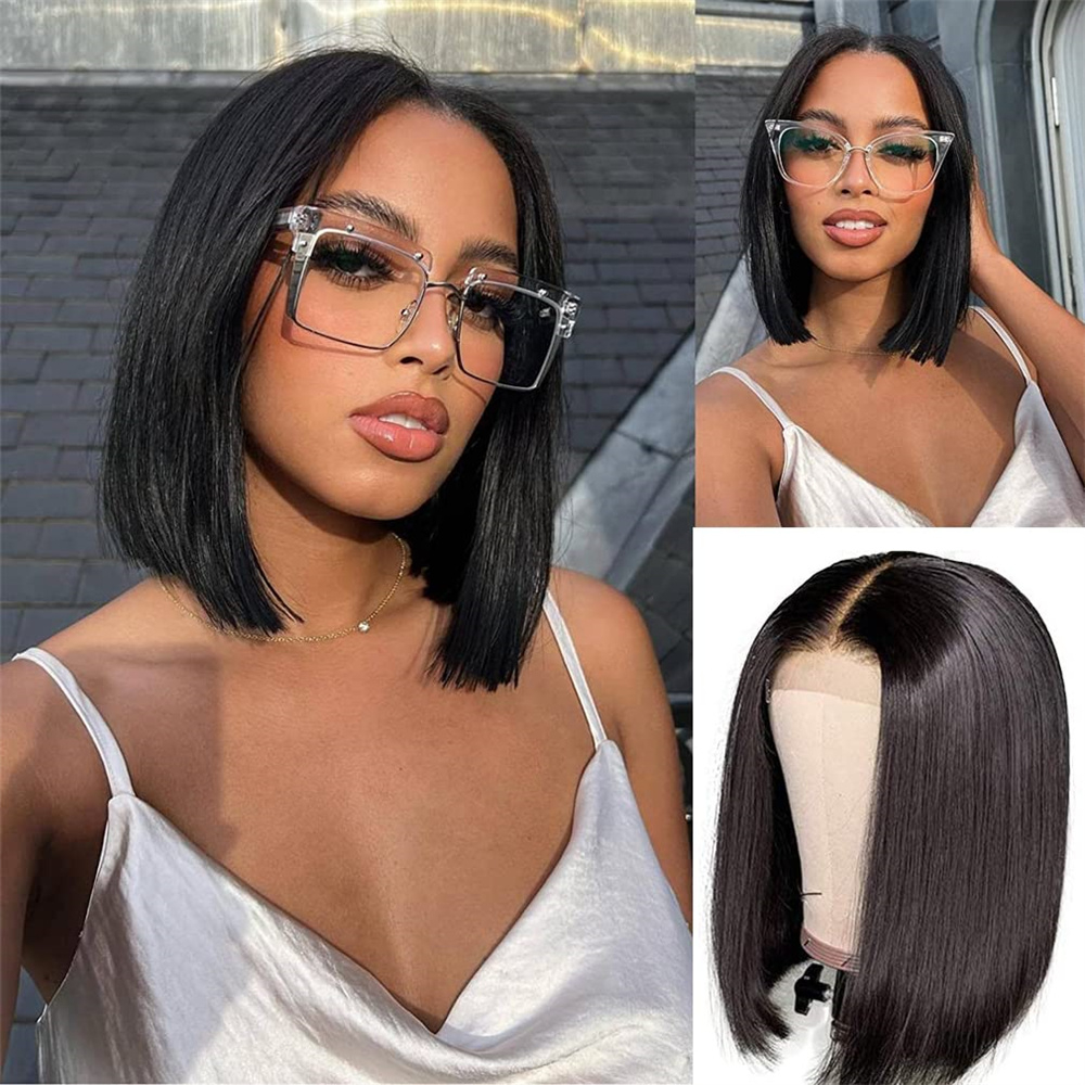 

13x4 Short Bob Lace Brazilian Straight Wig 150 Density Lace Human Hair Wigs for Black Women Pre Plucked Remy Lace Front Wigs, Natural color