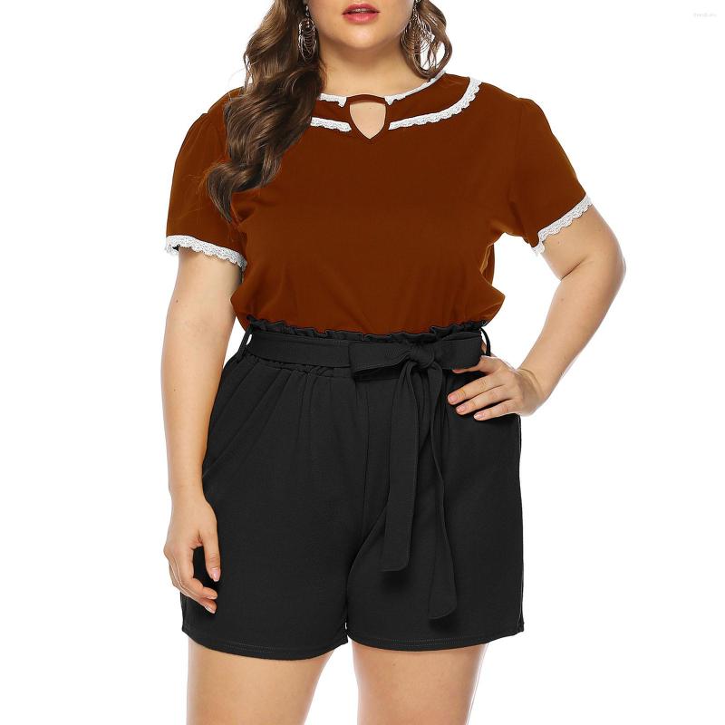 

Women's Shorts Women Straight Wide Leg With Bow Tie Solid Color Casual, Black