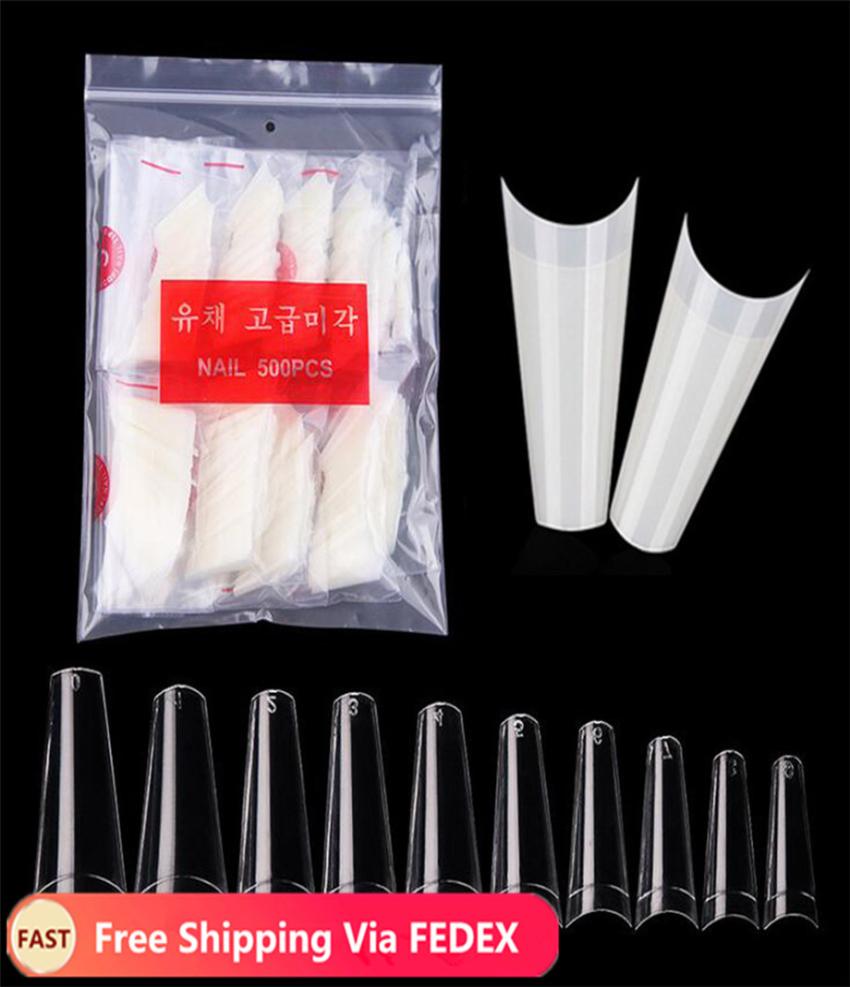 

500pcsBag 10 Sizes Ballerina Nail Tips French Coffin Fake Half Cover Nails Clear Natural Flat Shape Nails False Nails2365677, Black