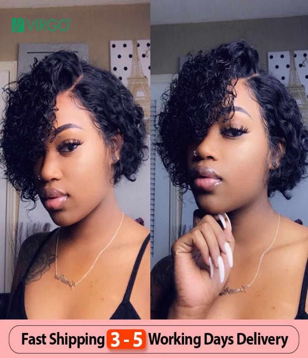 

Pixie Cut Lace Wig Blunt Cut Bob Lace Front Wigs Short Human Hair Wigs Curly 13x4 HD Transparent Front Human Hair8715491, Ombre color
