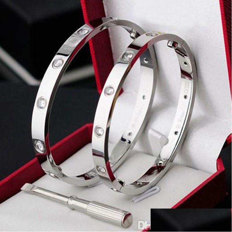 

Bangle Fashion Designer Love Screw Bracelet Luxury Jewelry Trendy 18K Gold Plated Stainless Steel Diamond For Women Mens Screwdriver Dhgh7