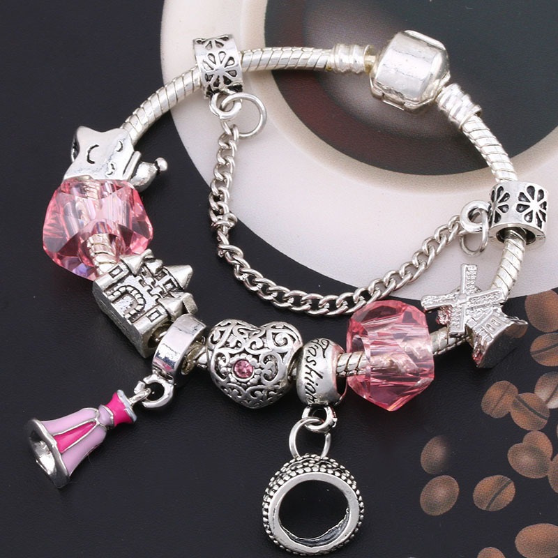 

925 Sterling Silver Pink Crystal Murano Glass Beads Queen Crown Swan Princess European Charm Beads Flamingo Dangle Fits Pandora Charm Bracelets Necklace
