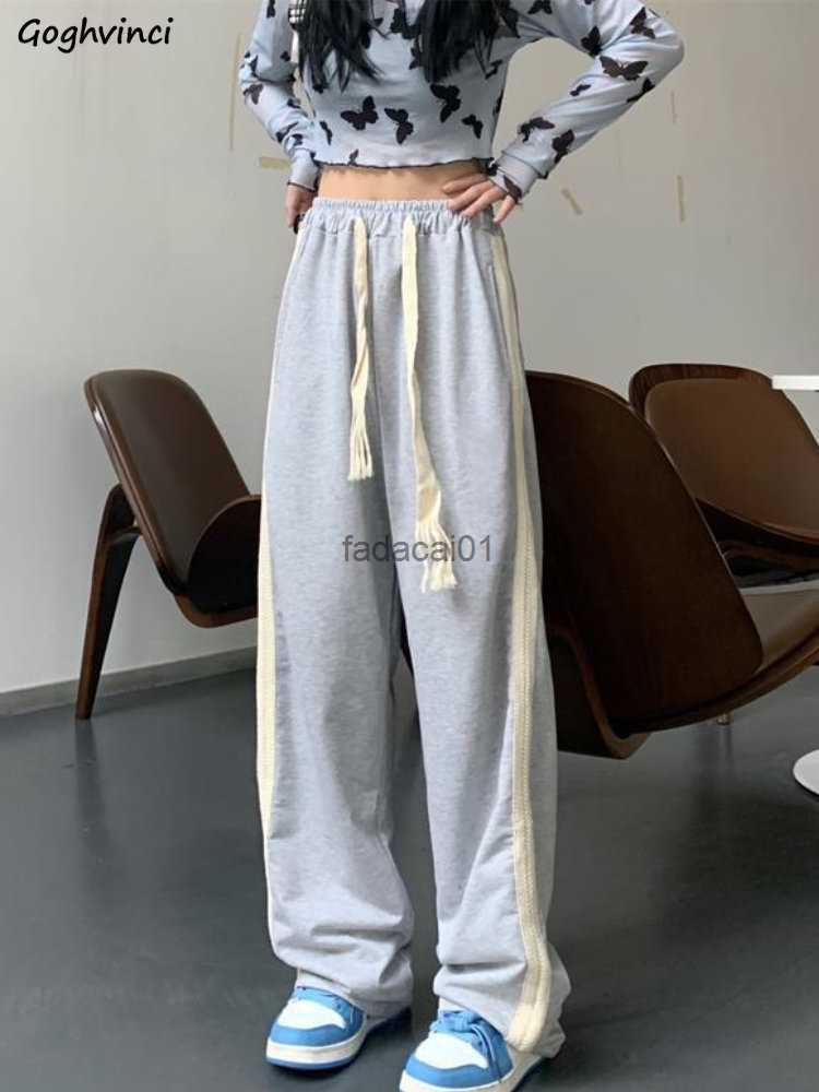 

S4XL Casual Pants Women Spring New Baggy Drawstring Streetwear Allmatch Wide Leg Trousers Chic Korean Style High Waist Popular L230621, Black