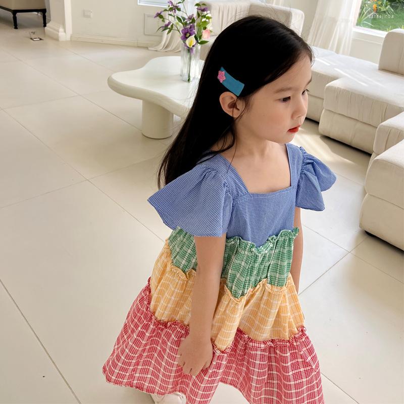 

Girl Dresses Baby Girls Clothes Summer Kids Colorful Patchwork Loose Girl's Short Sleeved Dress, Picture shown