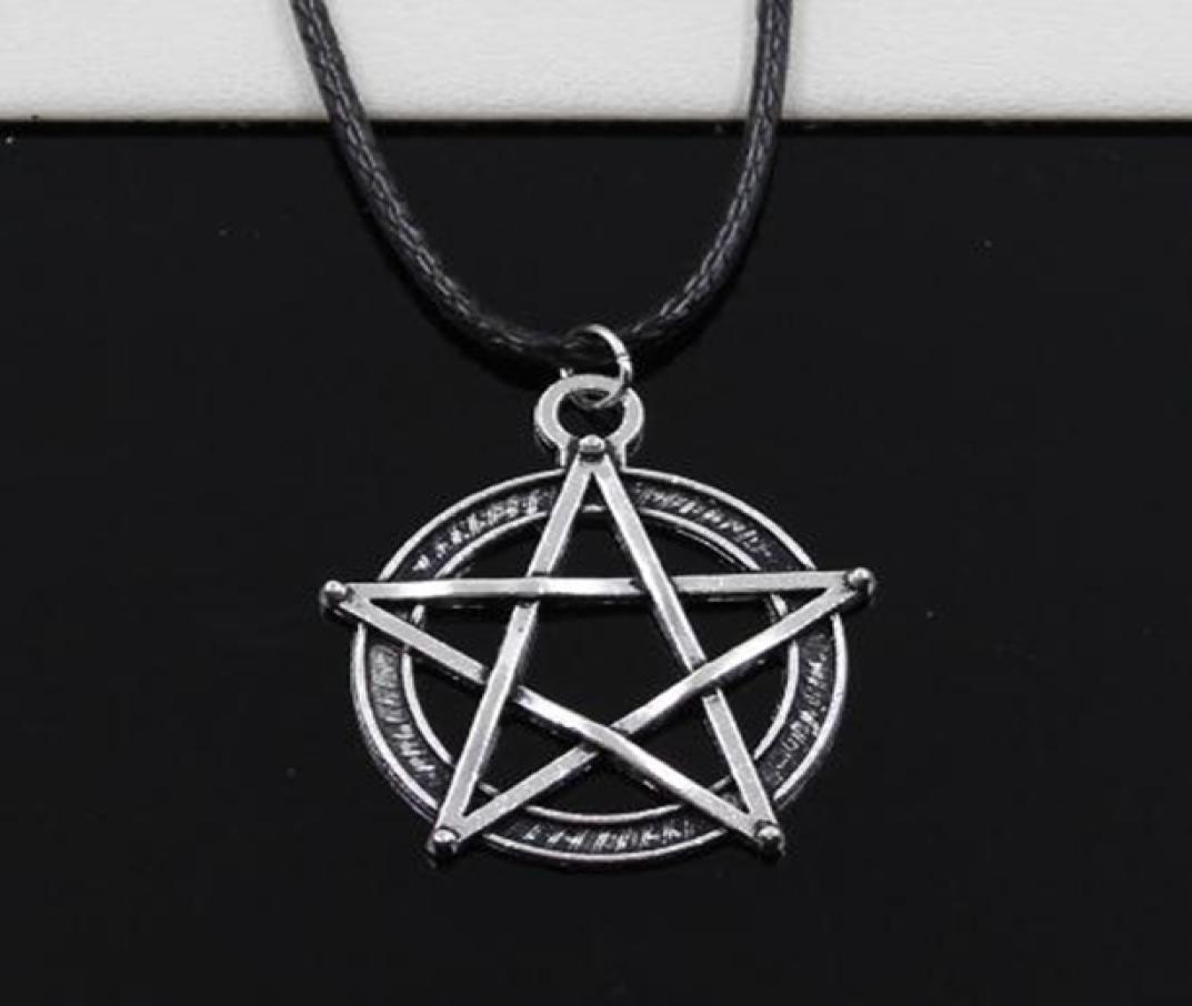 

New 20pcslot Tibetan Silver Star Pentagram Necklace Choker Charm Black Leather Cord Necklace DIY4817512
