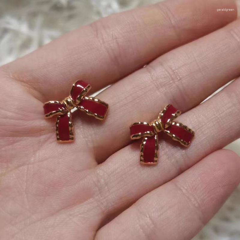 

Stud Earrings Fashion Fresh Selling Red Enamel Bow Girl
