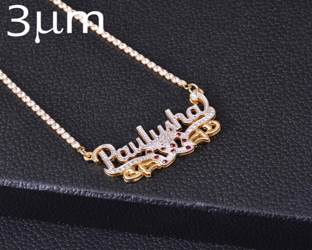

3UMeter Tennis Chain Letter Necklaces Name Gothic Double Plated Name Necklace Hip Hop Custom Carving Batch of Flowers for Gifts2246523