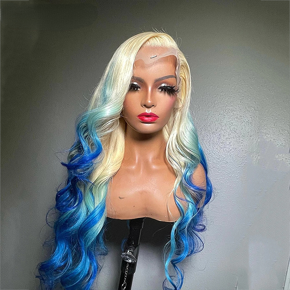 

Braziliain Body Wave Ombre Blonde Lace Front Wig Transparent Lace Frontal Wig Lace Closure Simulation Human Hair Wigs for Women Cosplay Preplucked, Wig cap