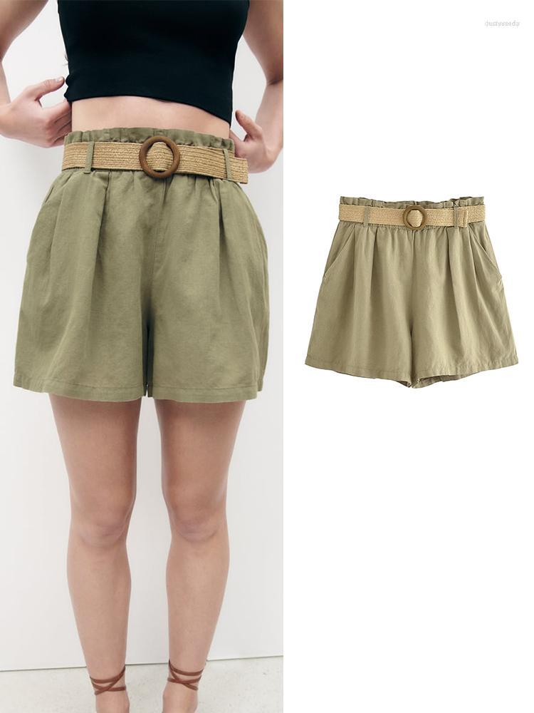

Women's Shorts Women's Belt Linen Woman High Waist Solid Color Women 2023 Summer For Paper Bag Casual Short Pants Female, Striped