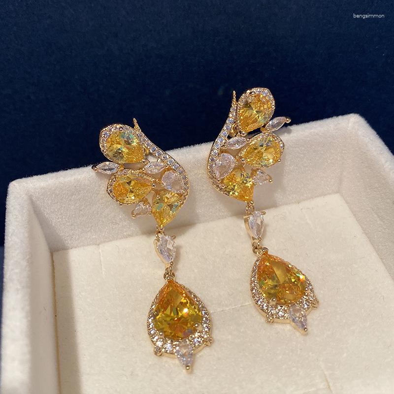 

Dangle Earrings Yellow Crystal Butterfly Tassel Classic Cubic Zirconia For Women Temperament Banquet Party Vintage Jewelry