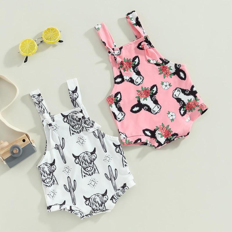

Rompers Pudcoco Infant Born Baby Girls Romper Sleeveless Cow Print Jumpsuits Summer Clothes For Casual Daily 0-24M, Pink