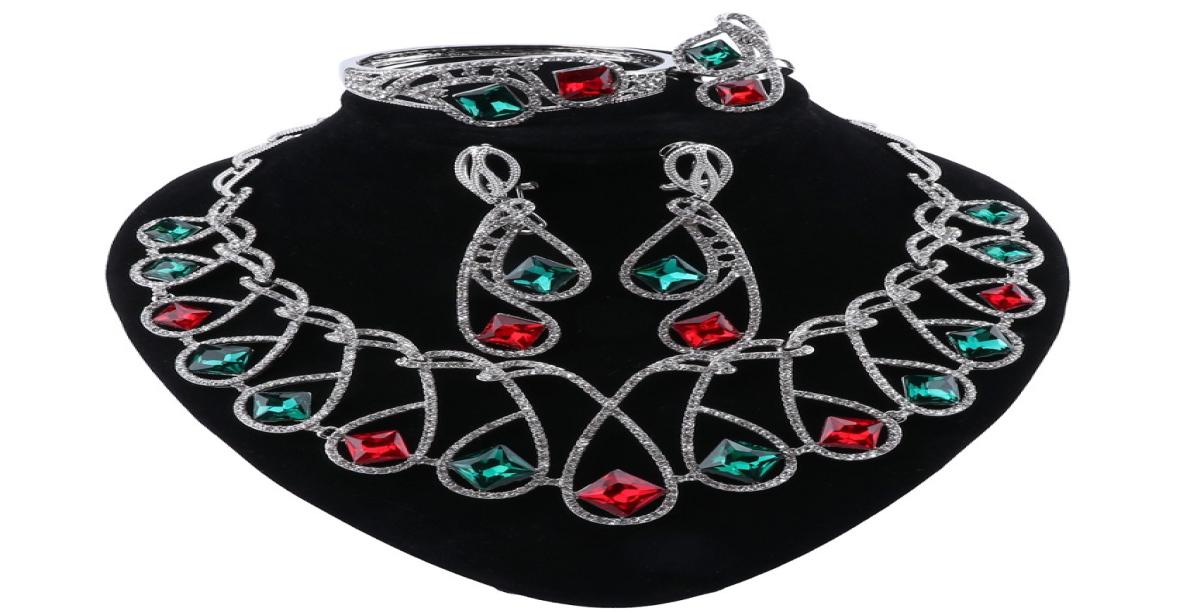 

Nigerian Wedding African Costume Jewelry Set Dubai Necklace Bracelet Earring Ring for Women Party Jewelry sets8710291