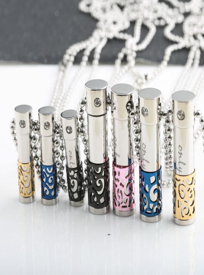 

Titanium Steel Perfume Bottle Pendant Necklace women Cylindrical Aromatherapy essential oil diffuser Necklaces For Men Fashion Jew5769258